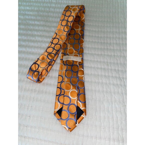 Michael Kors 100% Silk Tie Orange/Blue Circular Design - Picture 2 of 5